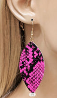 PINK LEATHER VEGAN ANIMAL PRINT LEAF EARRING
