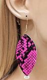PINK LEATHER VEGAN ANIMAL PRINT LEAF EARRING