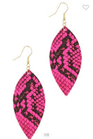 PINK LEATHER VEGAN ANIMAL PRINT LEAF EARRING