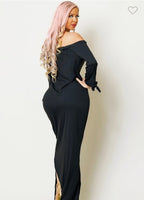 KISS LIP OFF SHOULDER TIE MAXI DRESS