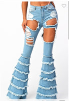 HIGH RISE RUFFLE TIERED FLARE JEANS – Jorden's Boutique and Accessories