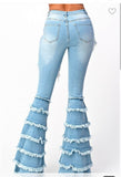 HIGH RISE RUFFLE TIERED FLARE JEANS