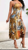 TIGER PRINT SPLIT THIGH DRESS