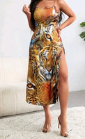 TIGER PRINT SPLIT THIGH DRESS