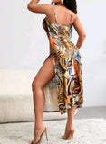 TIGER PRINT SPLIT THIGH DRESS