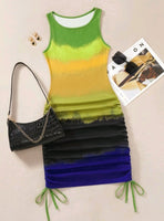 DRAWSTRING COLORBLOCK TANK DRESS