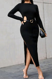 SIDE SPLIT BODYCON DRESS WITH OR WITHOUT BELT