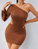 ONE SHOULDER CUT OUT BODYCON DRESS