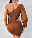 ONE SHOULDER CUT OUT BODYCON DRESS