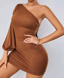 ONE SHOULDER CUT OUT BODYCON DRESS