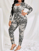 PLUS SIZE ZEBRA PRINTED CUT OUT JUMPSUIT