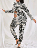 PLUS SIZE ZEBRA PRINTED CUT OUT JUMPSUIT