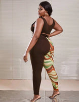 PLUS SIZE BUCKLED WRAPED CROP TANK TOP & PRINT LEGGINGS