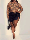 PLUS SIZE LEOPARD PRINT BACKLESS KNOT CROP TEE