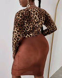 PLUS SIZE LEOPARD PRINT CROP TOP aND PENCIL SKIRT