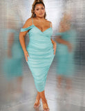 PLUS SIZE RUCHED MESH BODYCON DRESS