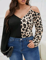 PLUS SIZE LEOPARD PANEL COLD SHOULDER BLOUSE