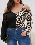 PLUS SIZE LEOPARD PANEL COLD SHOULDER BLOUSE