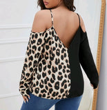 PLUS SIZE LEOPARD PANEL COLD SHOULDER BLOUSE