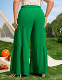 PLUS SIZE RUFFLE HEM BELTED WIDE LEG PANTS