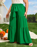 PLUS SIZE RUFFLE HEM BELTED WIDE LEG PANTS