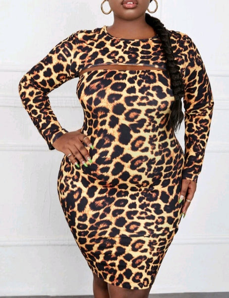 PLUS SIZE LEOPARD PRINT CROP TOP DRESS