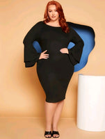 PLUS SIZE FLOUNCE SLEEVE BODYCON DRESS