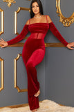 VELVET OFF THE SHOULDER JUMPSUIT