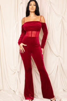 VELVET OFF THE SHOULDER JUMPSUIT