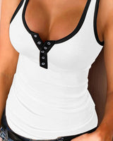 CONTRAST BIDING BUTTON FRONT TANK TOP