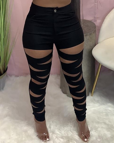 CUTOUT HIGH WAISTED SKINNY PANTS